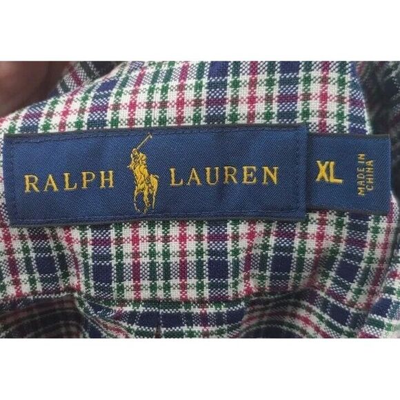 Ralph Lauren Mens Button Down Shirt Blue Red Green White Plaid Size XL Great - Picture 4 of 4
